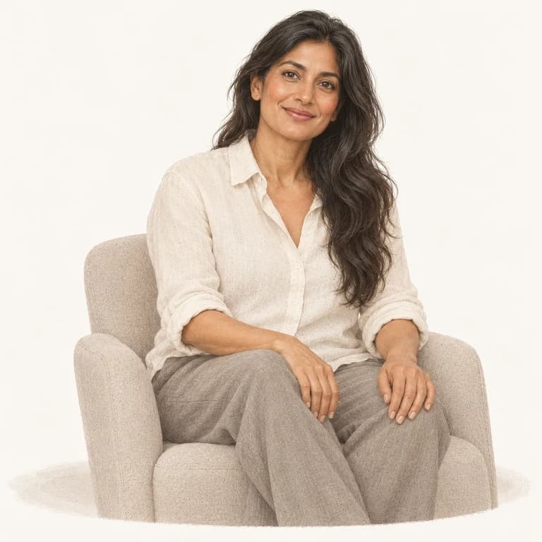 Editorial illustration of a woman seated comfortably