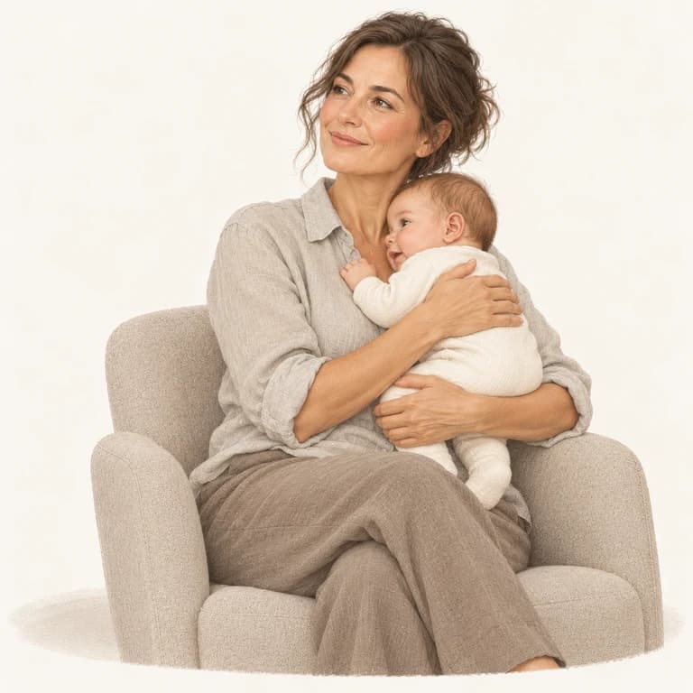 Editorial illustration of a mother holding her baby